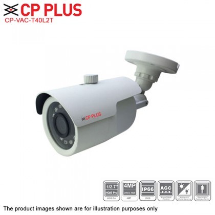CP Plus CP-VAC-T40L2T 4MP Full HD 3.6mm 20m Outdoor IR Bullet AHD TVI CVI CVBS CCTV Camera